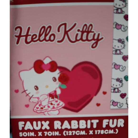 Hello Kitty Valentine's Day Rabbit Fur Sweethearts Candy Throw Blanket - Picture 4 of 6